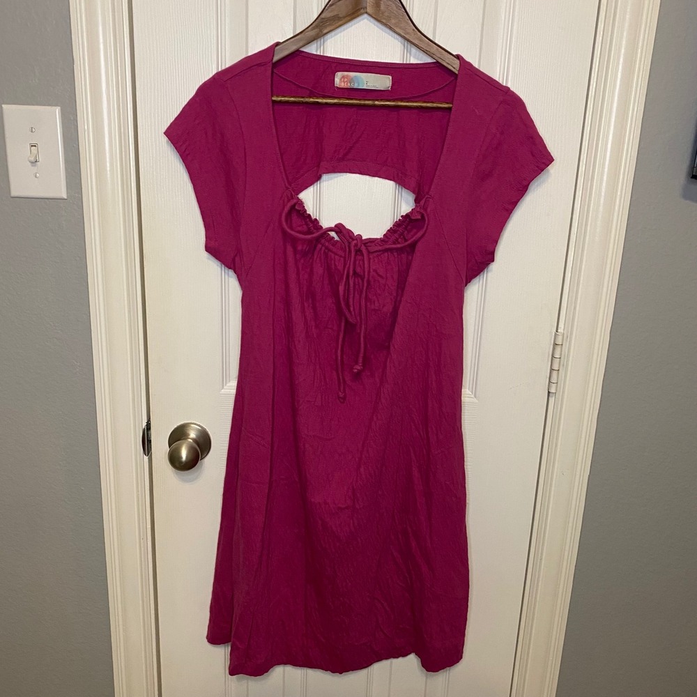 Free People FP Beach Magenta Pink Open Back Tie Front Mini Dress Large Coverup
